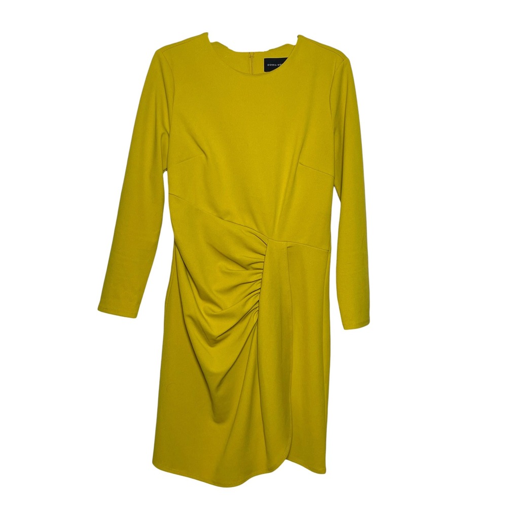 Donna Morgan Women Mustard Yellow‎ Ruched Long Sleeve Sheath Dress Size 10